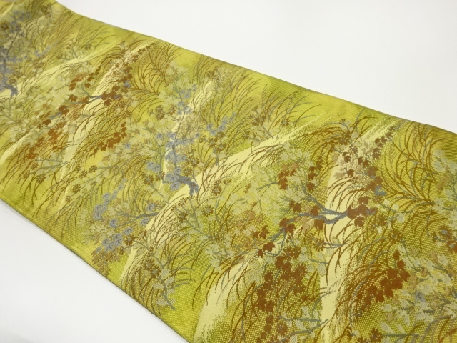 JAPANESE KIMONO / VINTAGE NAGOYA OBI / CHIKUZEN HAKATA / WOVEN AUTUMN FLOWERS